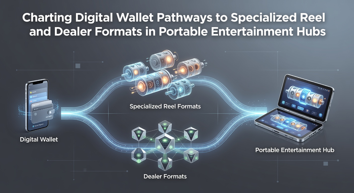 Digital wallet interface connecting to mobile slot and live dealer game options on a portable entertainment hub