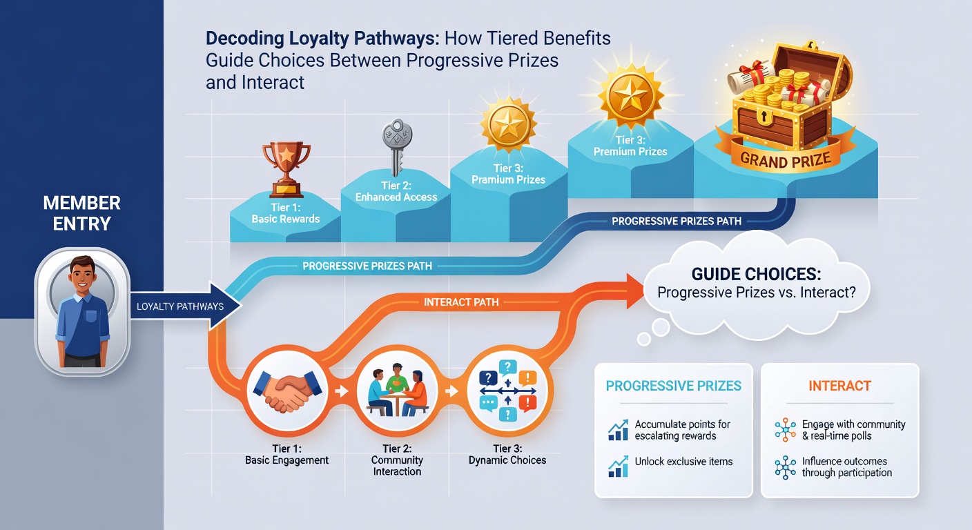Diagram showing player pathways between progressive prizes and live interactive sessions influenced by loyalty tiers