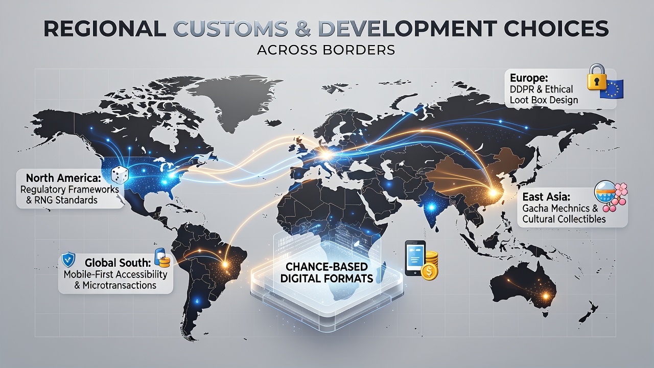 Global map highlighting regional influences on digital gaming development