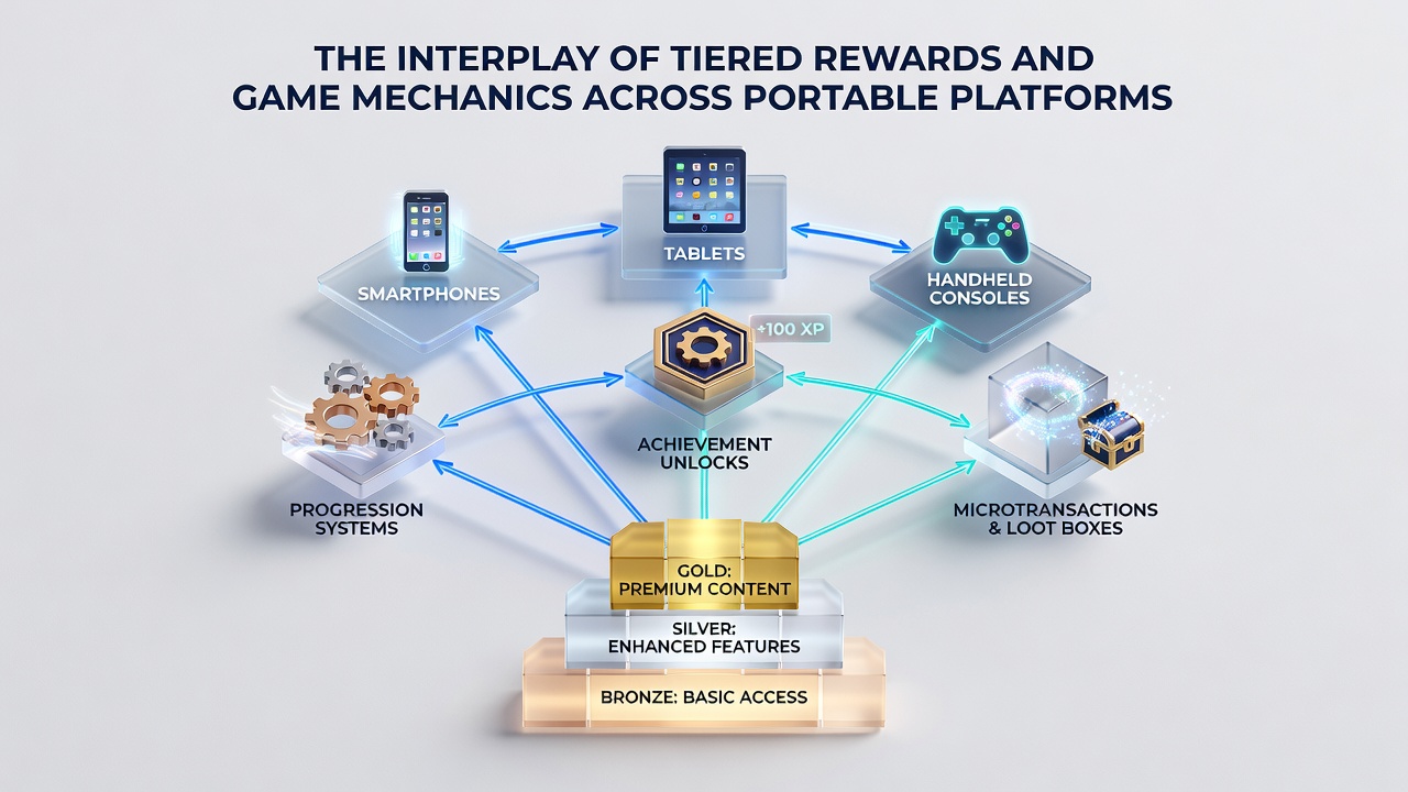 Player progressing through mobile game tiers with visible changes in slot reel mechanics and reward indicators