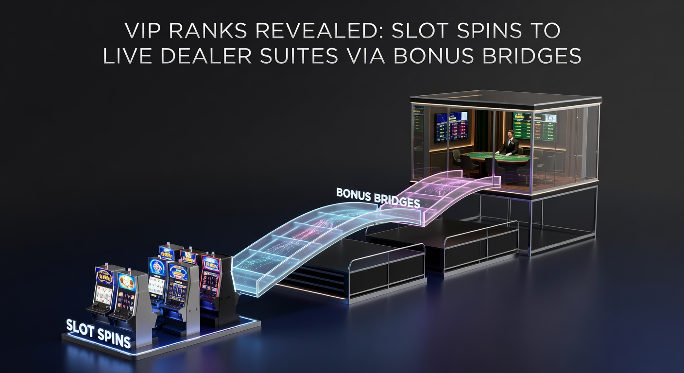 Dynamic graphic showing bonus icons like cashback coins and free spin wheels linking slot machines to live blackjack and roulette tables in a VIP pathway